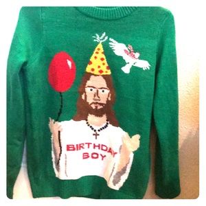 Novelty Christmas Sweater. Jesus. Birthday Boy.